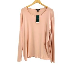 Lauren Ralph Lauren Woman Pink Round Wide Neck Long Sleeve Shirt, Plus Size 3X